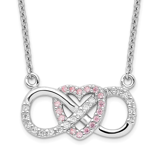 Sterling Silver Rhodium-plated w/CZ Heart w/Infinity Symbol Necklace QG4396-16