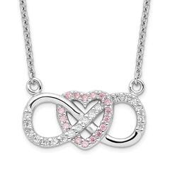 Sterling Silver Rhodium-plated w/CZ Heart w/Infinity Symbol Necklace QG4396-16
