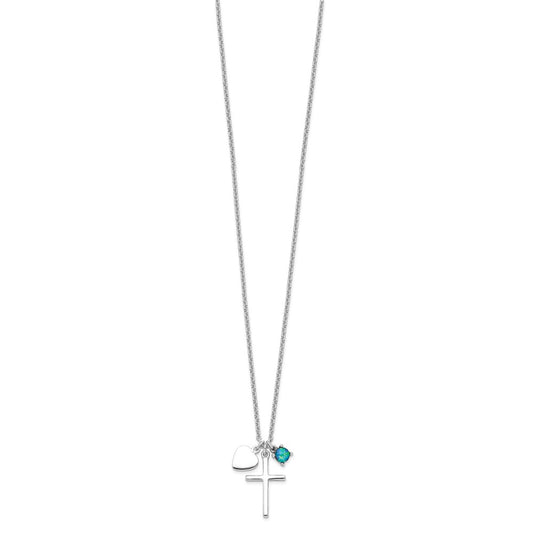 Sterling Silver Rhodium-plated Created Blue Opal Cross Necklace QG4400-18