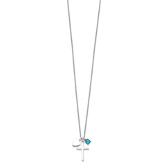 Sterling Silver Rhodium-plated Created Blue Opal Cross Necklace QG4400-18