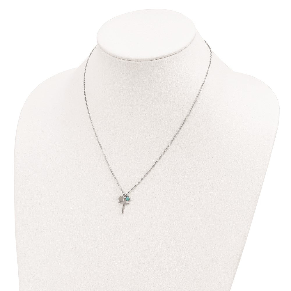 Sterling Silver Rhodium-plated Created Blue Opal Cross Necklace QG4400-18