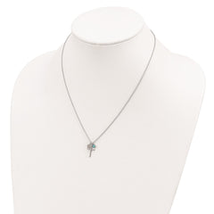 Sterling Silver Rhodium-plated Created Blue Opal Cross Necklace QG4400-18
