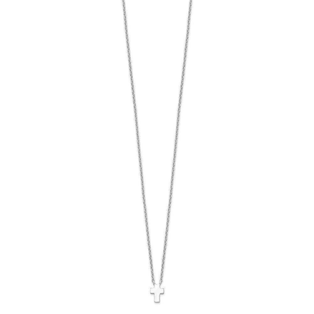 Sterling Silver Rhodium-plated w/2in ext. Polished Cross Necklace QG4401-15
