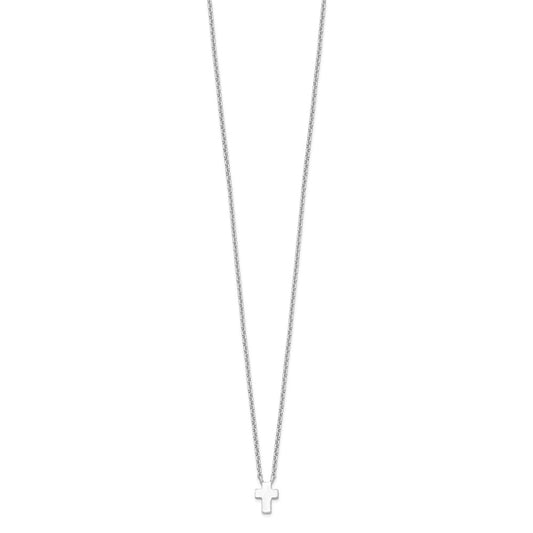 Sterling Silver Rhodium-plated w/2in ext. Polished Cross Necklace QG4401-15