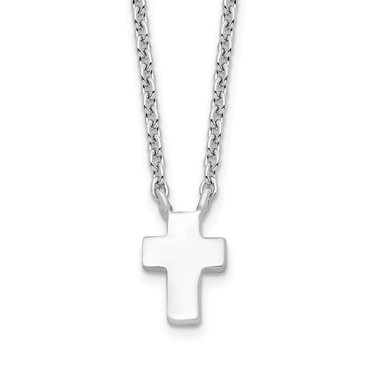 Sterling Silver Rhodium-plated w/2in ext. Polished Cross Necklace QG4401-15