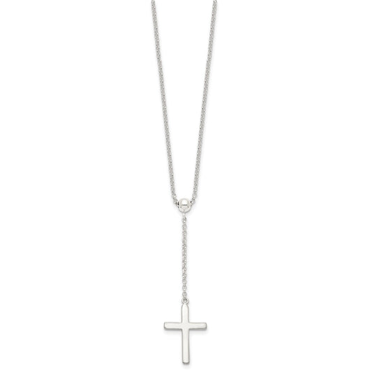 Sterling Silver Polished Cross Adjusts up to 23.5 inch Necklace QG4405-23