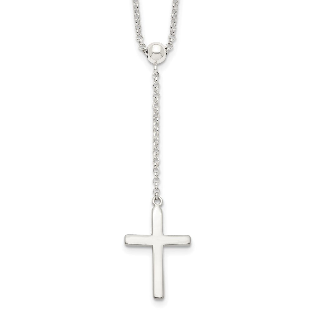 Sterling Silver Polished Cross Adjusts up to 23.5 inch Necklace QG4405-23