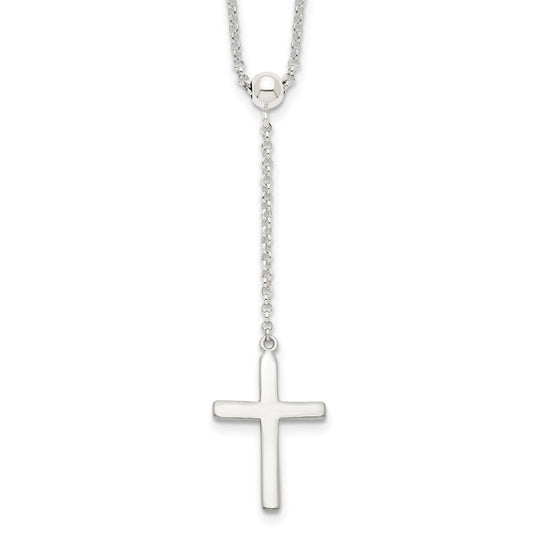 Sterling Silver Polished Cross Adjusts up to 23.5 inch Necklace QG4405-23