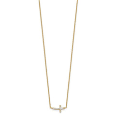Sterling Silver Gold-tone CZ Sideways Cross w/2 inch ext Necklace QG4406GP-16