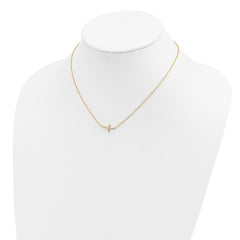 Sterling Silver Gold-tone CZ Sideways Cross w/2 inch ext Necklace QG4406GP-16