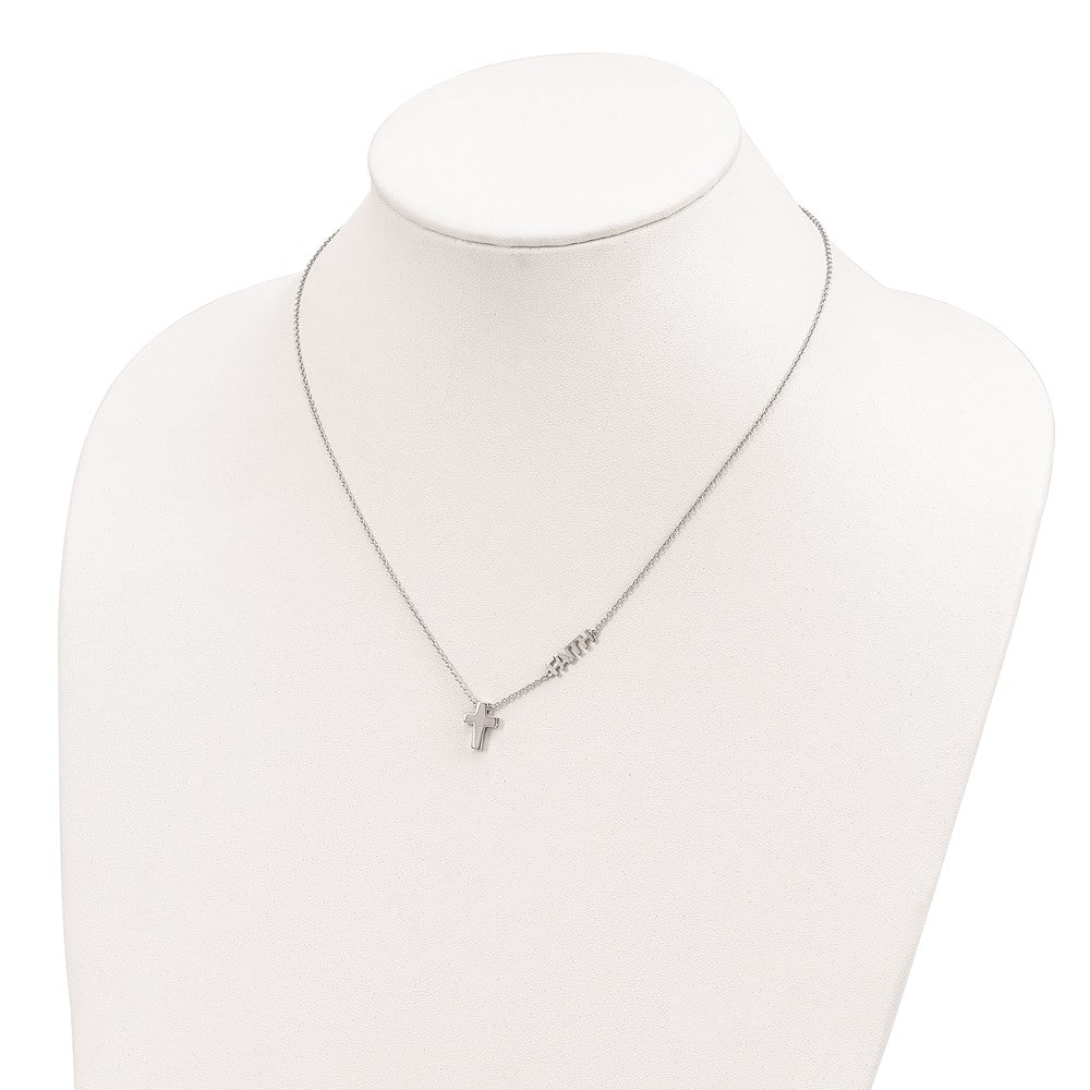Sterling Silver Rhodium-plated FAITH w/Cross Necklace QG4407-18
