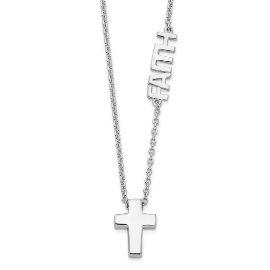 Sterling Silver Rhodium-plated FAITH w/Cross Necklace QG4407-18