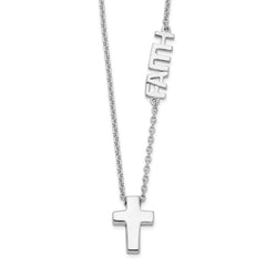 Sterling Silver Rhodium-plated FAITH w/Cross Necklace QG4407-18