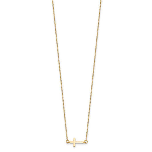 Sterling Silver Gold-tone w/ 2in ext. Sideways Cross Necklace QG4410GP-16