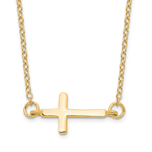 Sterling Silver Gold-tone w/ 2in ext. Sideways Cross Necklace QG4410GP-16