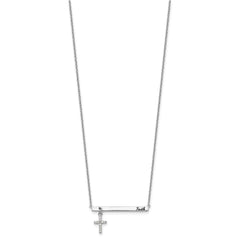 Sterling Silver RH-plated CZ Cross Black Enamel FAITH Bar Necklace QG4413-16