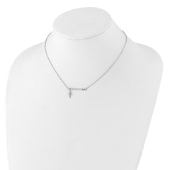 Sterling Silver RH-plated CZ Cross Black Enamel FAITH Bar Necklace QG4413-16