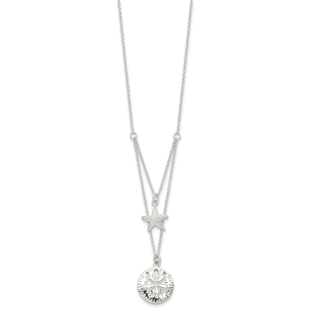 Sterling Silver Starfish and Sand Dollar 18 inch 2-strand Necklace QG4426-18