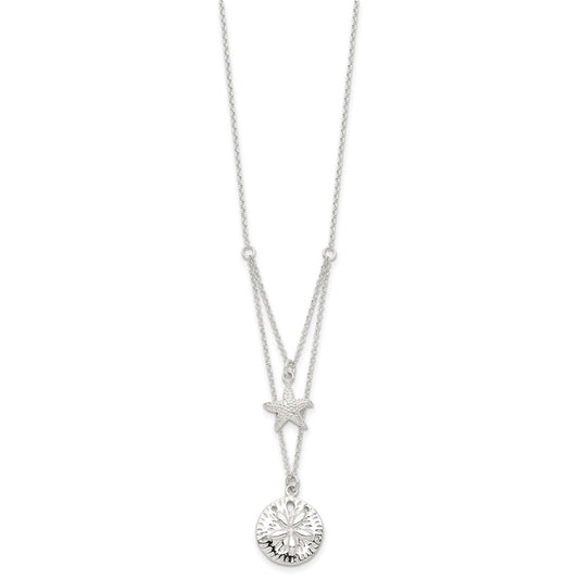 Sterling Silver Starfish and Sand Dollar 18 inch 2-strand Necklace QG4426-18
