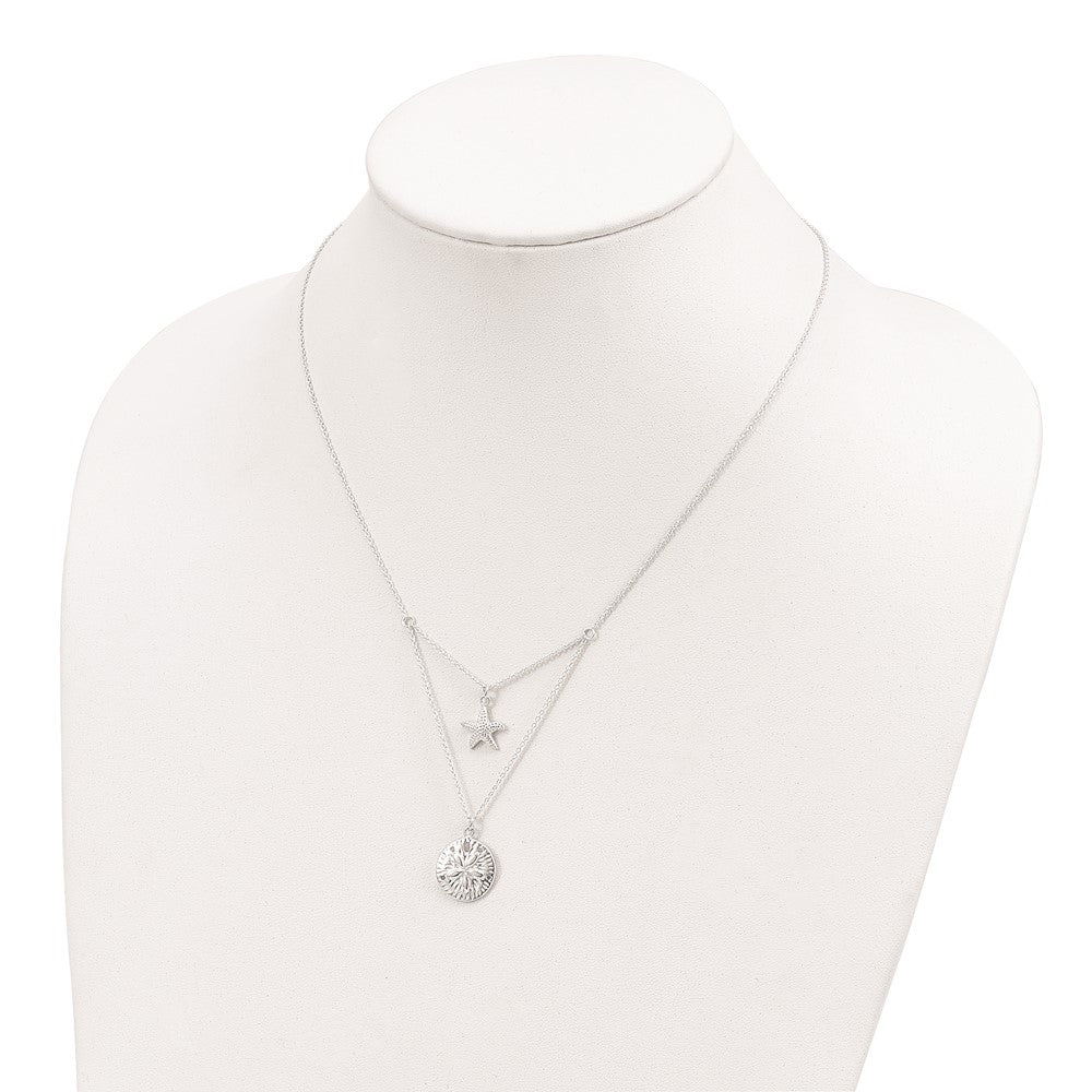 Sterling Silver Starfish and Sand Dollar 18 inch 2-strand Necklace QG4426-18