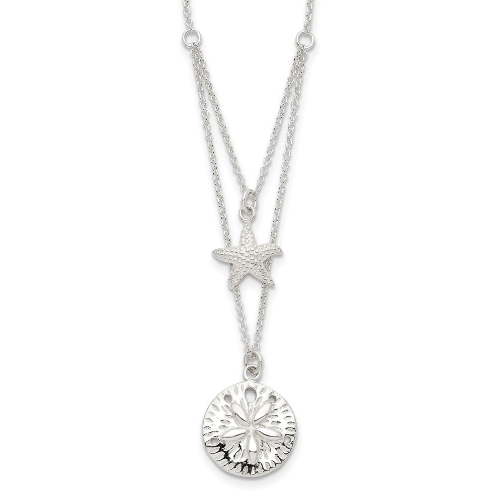 Sterling Silver Starfish and Sand Dollar 18 inch 2-strand Necklace QG4426-18