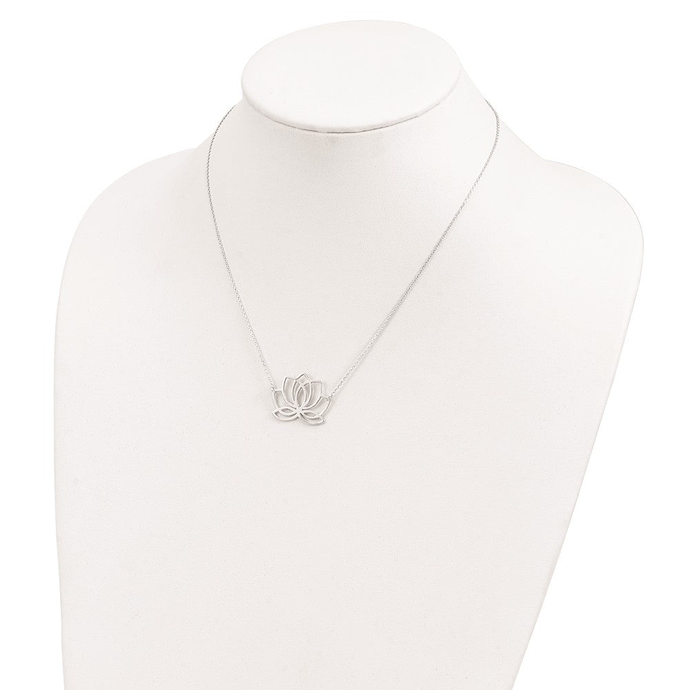 Sterling Silver Rhodium-plated Polished Lotus Flower 18 inch Necklace QG4460-18