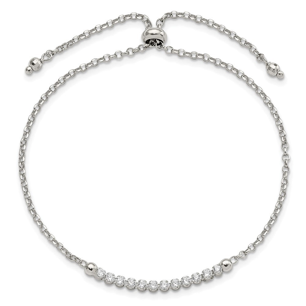 Sterling Silver Rhodium-plated CZ Adjustable Bracelet QG4544