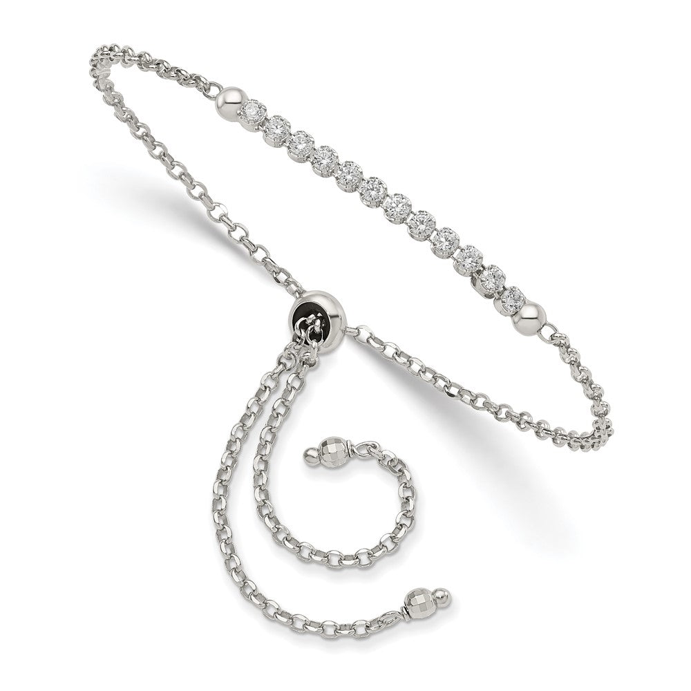 Sterling Silver Rhodium-plated CZ Adjustable Bracelet QG4544