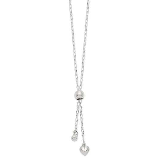 Sterling Silver 2mm Long Cable Link Heart Adjustable Necklace QG4549-36