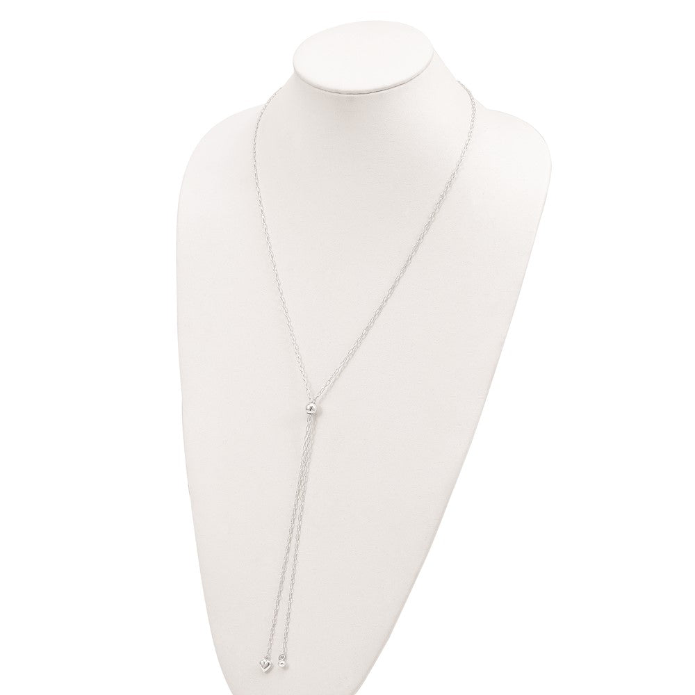 Sterling Silver 2mm Long Cable Link Heart Adjustable Necklace QG4549-36