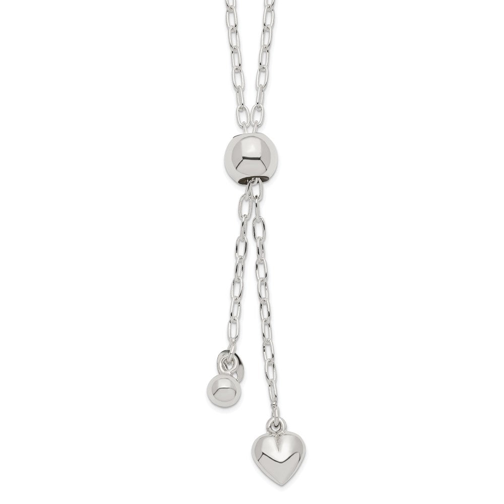 Sterling Silver 2mm Long Cable Link Heart Adjustable Necklace QG4549-36