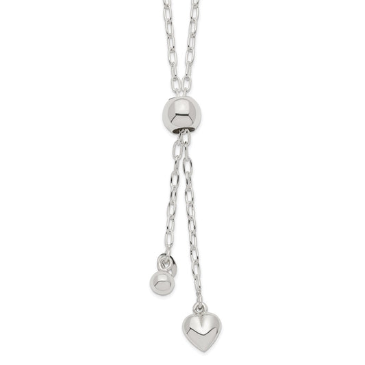 Sterling Silver 2mm Long Cable Link Heart Adjustable Necklace QG4549-36
