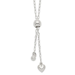 Sterling Silver 2mm Long Cable Link Heart Adjustable Necklace QG4549-36