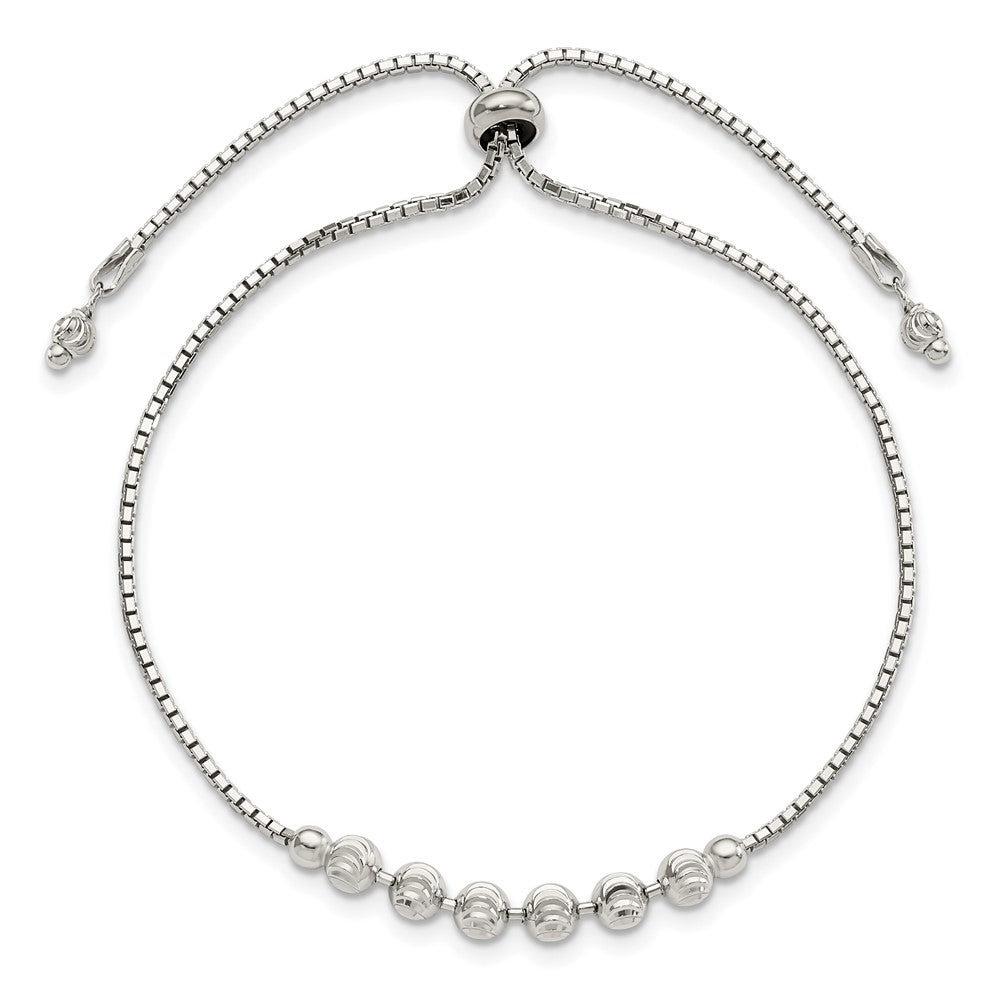 Sterling Silver Rhodium-plated Diamond-cut Beaded Adjustable Bracelet QG4550