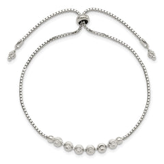 Sterling Silver Rhodium-plated Diamond-cut Beaded Adjustable Bracelet QG4550