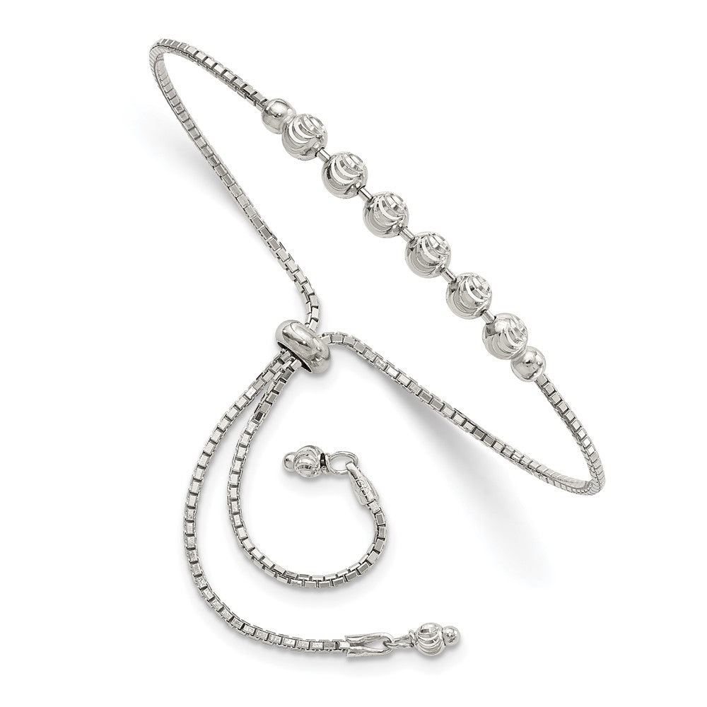 Sterling Silver Rhodium-plated Diamond-cut Beaded Adjustable Bracelet QG4550