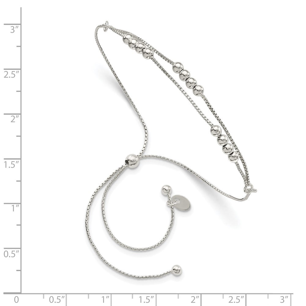 Sterling Silver Polished Beaded 2-Strand Adjustable Bracelet QG4555