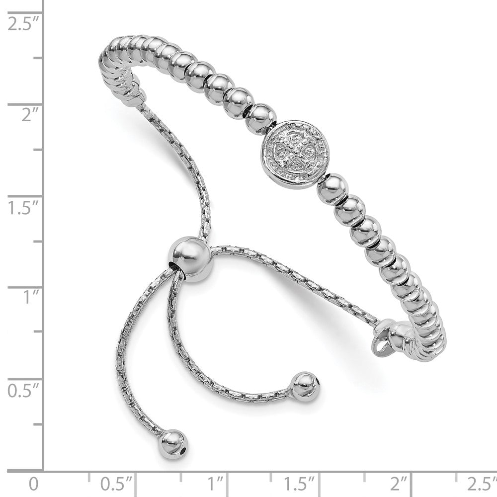 Sterling Silver RH-plated Beaded Saint Medal 5in to 8.25in Bracelet QG4563