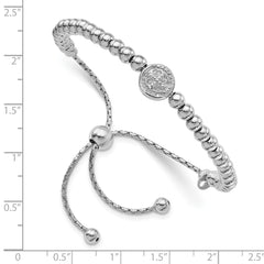 Sterling Silver RH-plated Beaded Saint Medal 5in to 8.25in Bracelet QG4563
