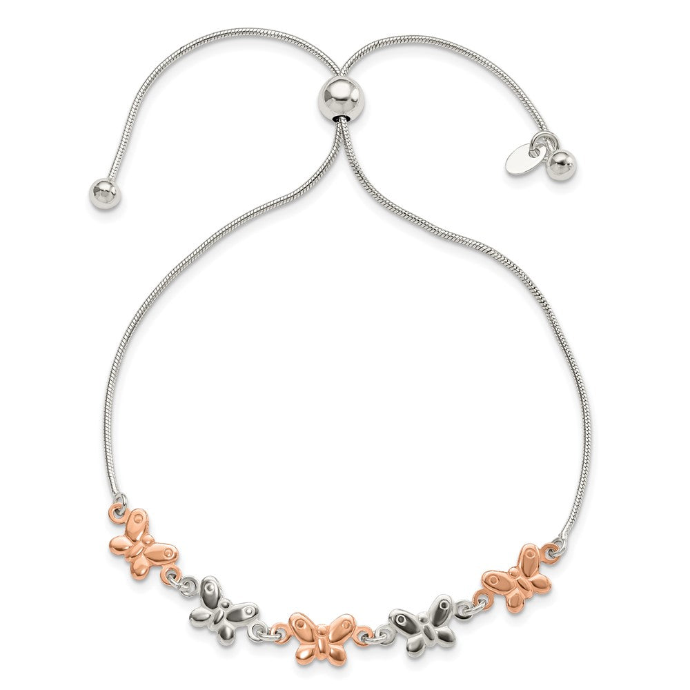 Sterling Silver w/Rose-tone Butterfly Adjustable Bracelet QG4578