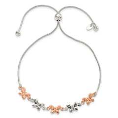 Sterling Silver w/Rose-tone Butterfly Adjustable Bracelet QG4578