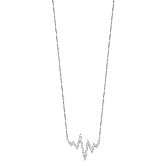 Sterling Silver Rhodium-plated CZ Heartbeat Necklace QG4585-18