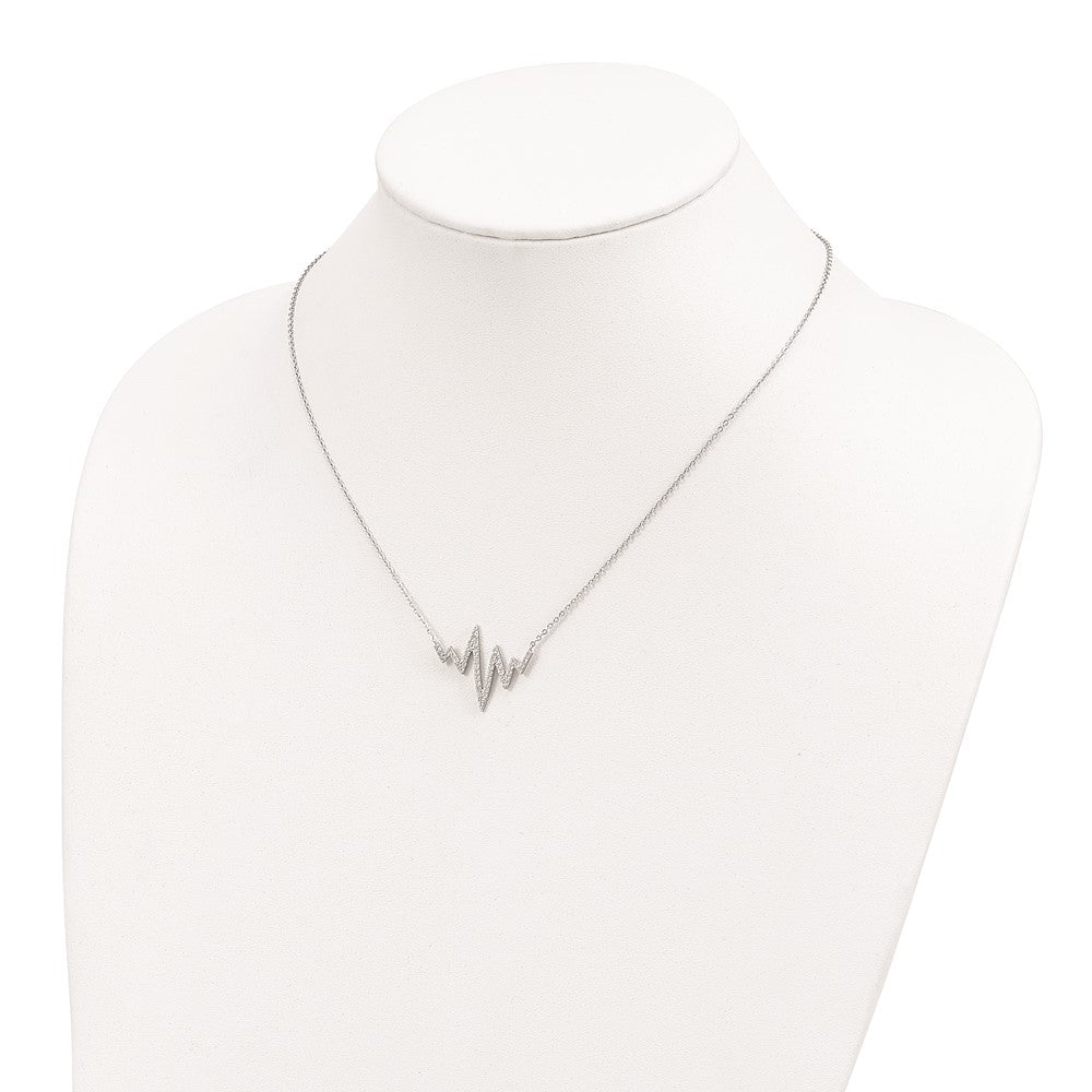 Sterling Silver Rhodium-plated CZ Heartbeat Necklace QG4585-18