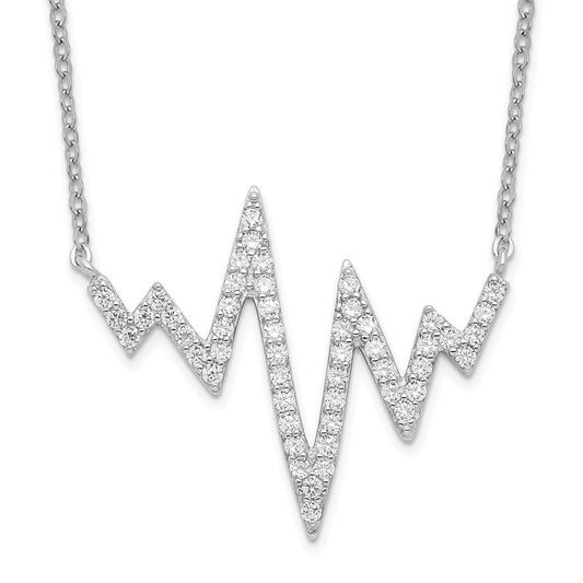 Sterling Silver Rhodium-plated CZ Heartbeat Necklace QG4585-18