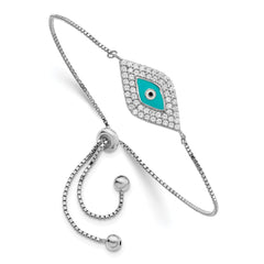 Sterling Silver Rhodium-plated CZ Blue Enamel Eye Adjustable Bracelet QG4621