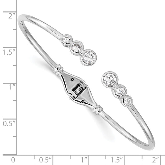 Sterling Silver Rhodium-plated CZ Hinged Bangle Cuff Bracelet QG4623