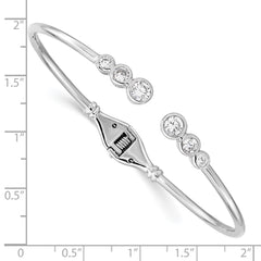 Sterling Silver Rhodium-plated CZ Hinged Bangle Cuff Bracelet QG4623