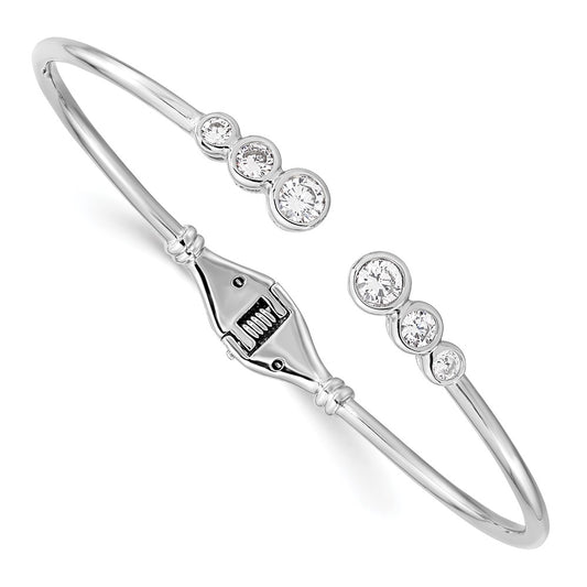 Sterling Silver Rhodium-plated CZ Hinged Bangle Cuff Bracelet QG4623