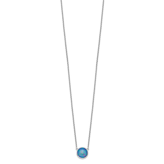 Sterling Silver Rhodium-plated Synthetic Blue Opal 18in Necklace QG4648-18