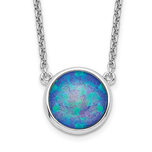 Sterling Silver Rhodium-plated Synthetic Blue Opal 18in Necklace QG4648-18